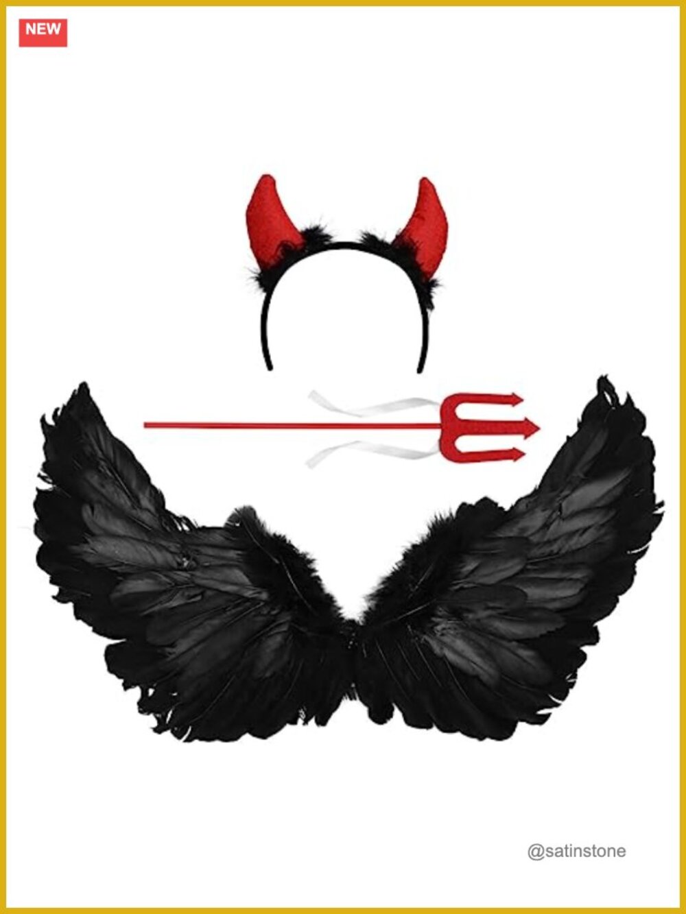 Devil Costume Set Wings Horn Headband Pitchfork Bowtie Cosplay Halloween